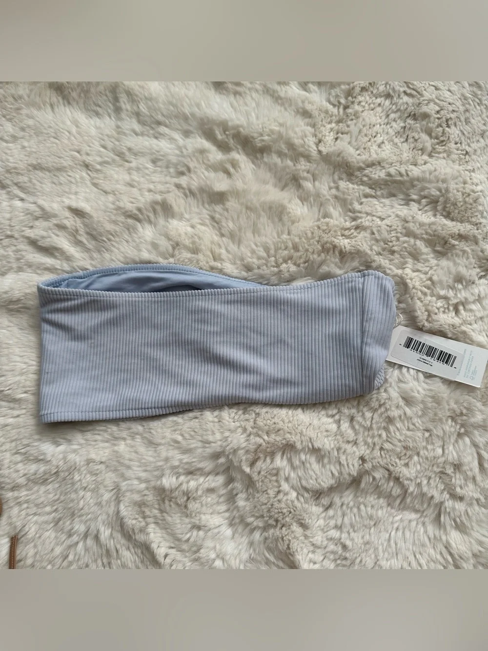 NWT Frankie’s Bikinis Jenna Ribbed Light Blue Bandeau Strapless Bikini Top